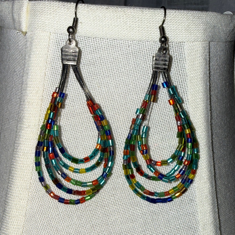 Multicolor Beaded Teardrop Earrings